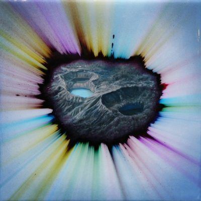 crater 2, 2013, ballpoint pen, oil and resin on panel, 12 x 12in