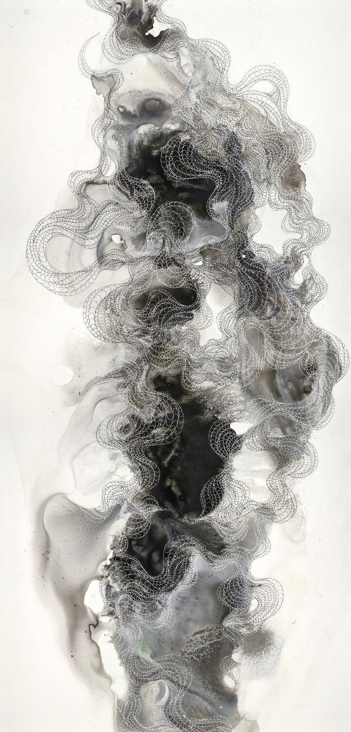 Wave, ink and acrylic on yupo, 2017, 50x26 inches, $4600