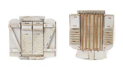 Two Marnay Windows 2013 Gouache, thread on found paper 8 X 12 inches $1500