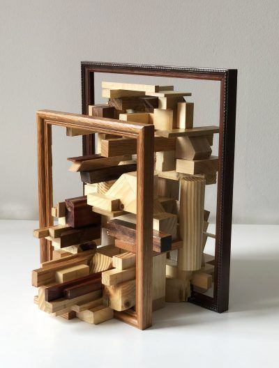 My Painting #1, 2018. SCRAPWOOD, POLYURETHANE, FRAME, 11.8 X 15 X 14